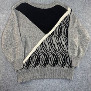 Knitivo Geometric‎ Print Sweater Women Size 42 Gray Black White Long Sleeve